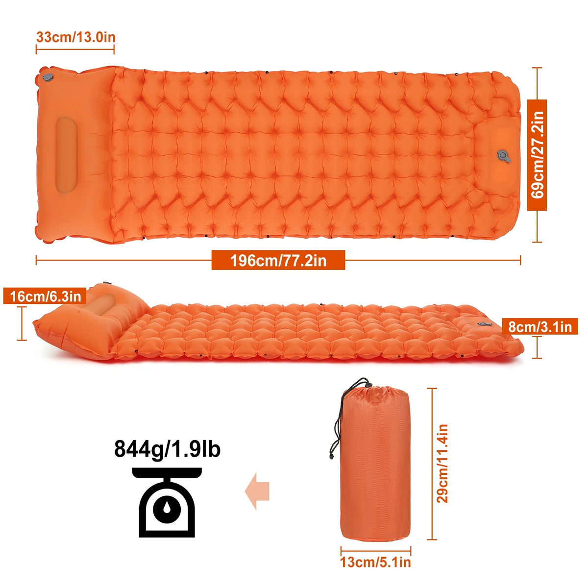 Ultralight Waterproof Camping Air Mattress Sleeping Pad with Built-in Pump W995755