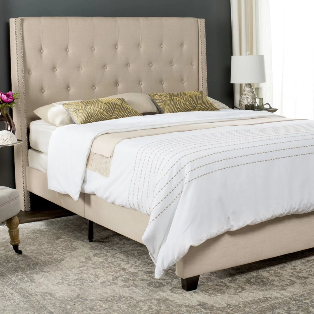 Twin Light Beige Tufted Upholstered Bed Frame S496715