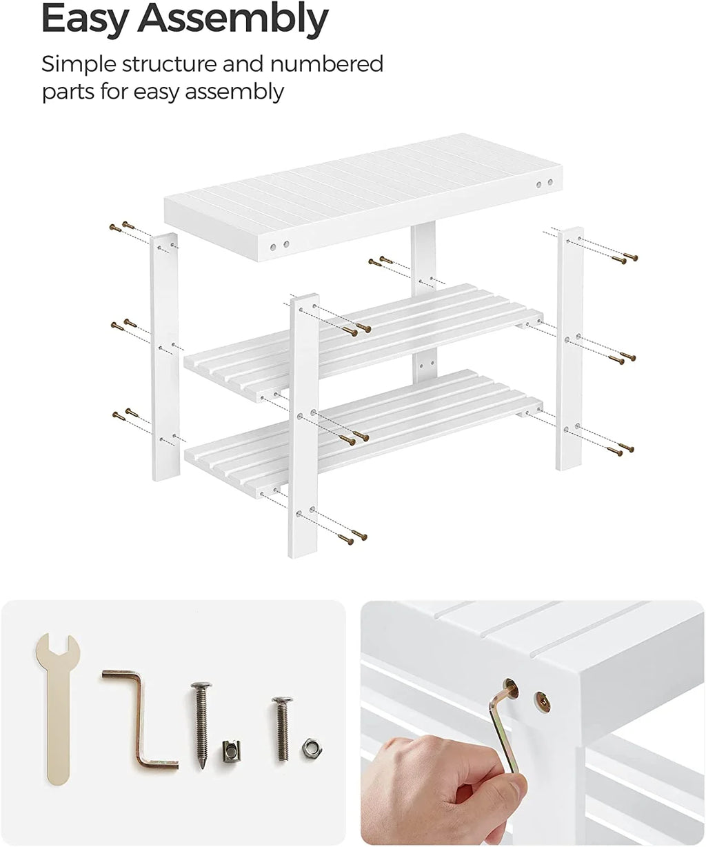 White 3-Tier Bamboo Shoe Rack Bench G220785