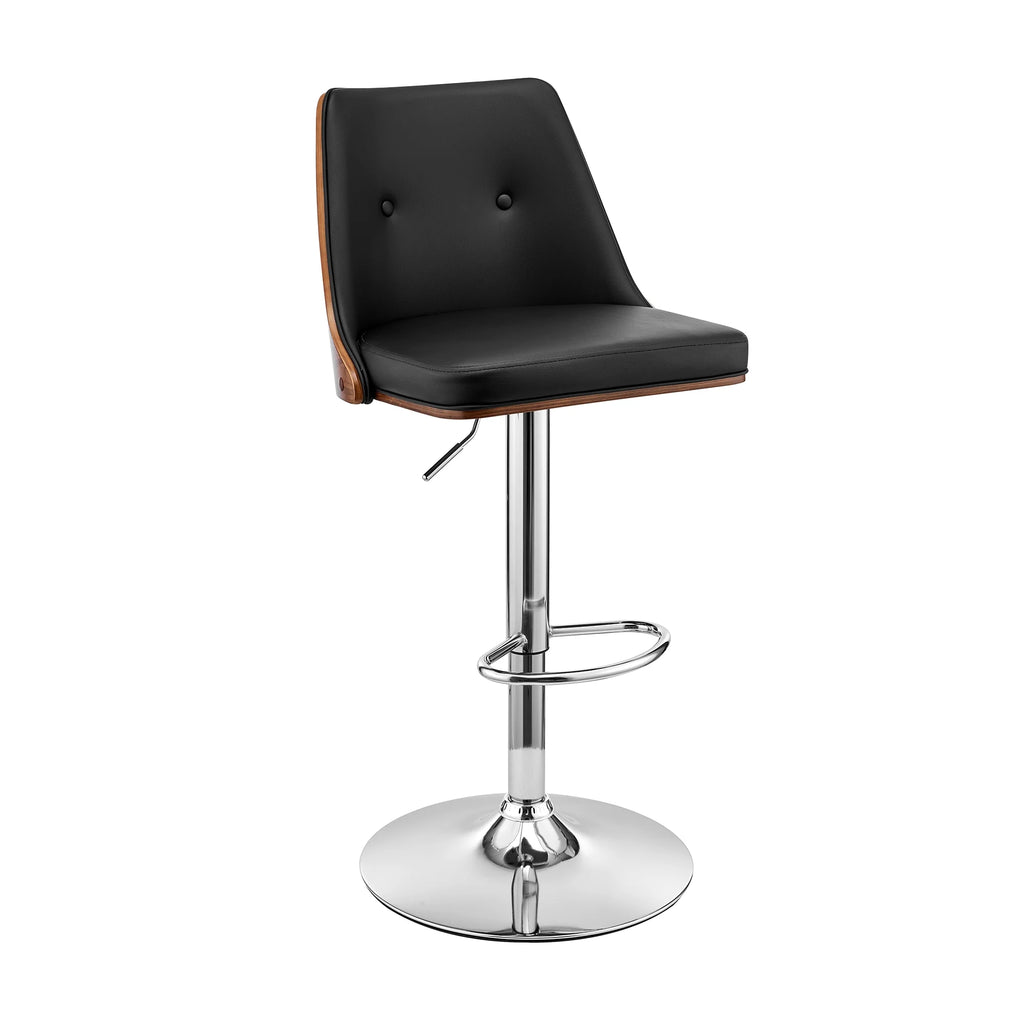 Faux Leather/Wood Swivel Bar Stool in Black/Walnut Z95923