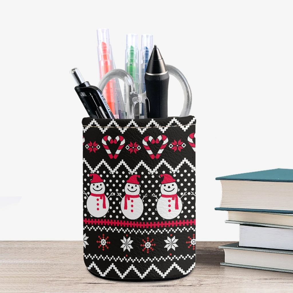Christmas Pencil Holder Desk Drawer Organizer Leather Pen Container U665171