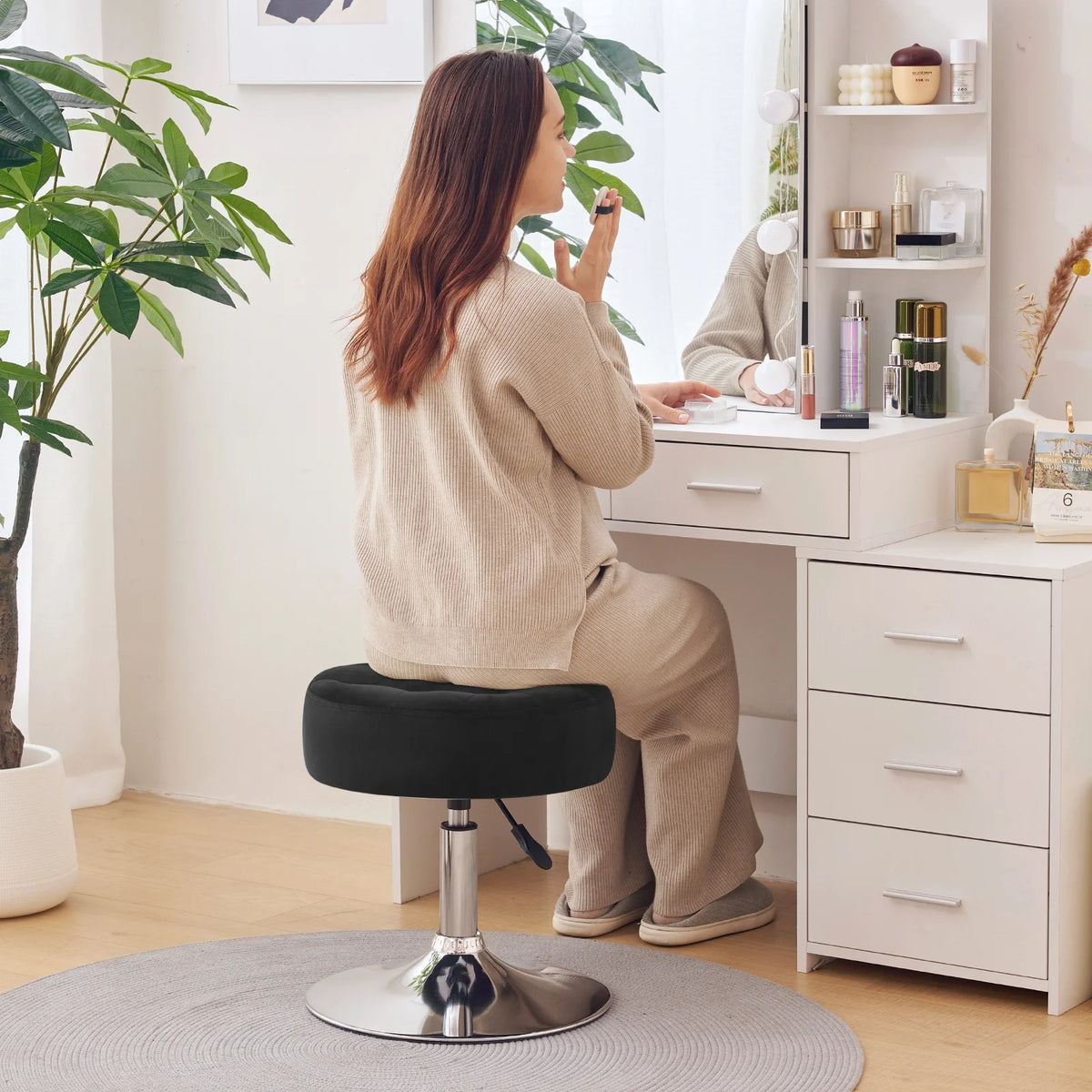 Adjustable Vanity Stool White Metal Frame U25153