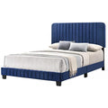 Navy Blue Velvet Upholstered Queen Bed J4816