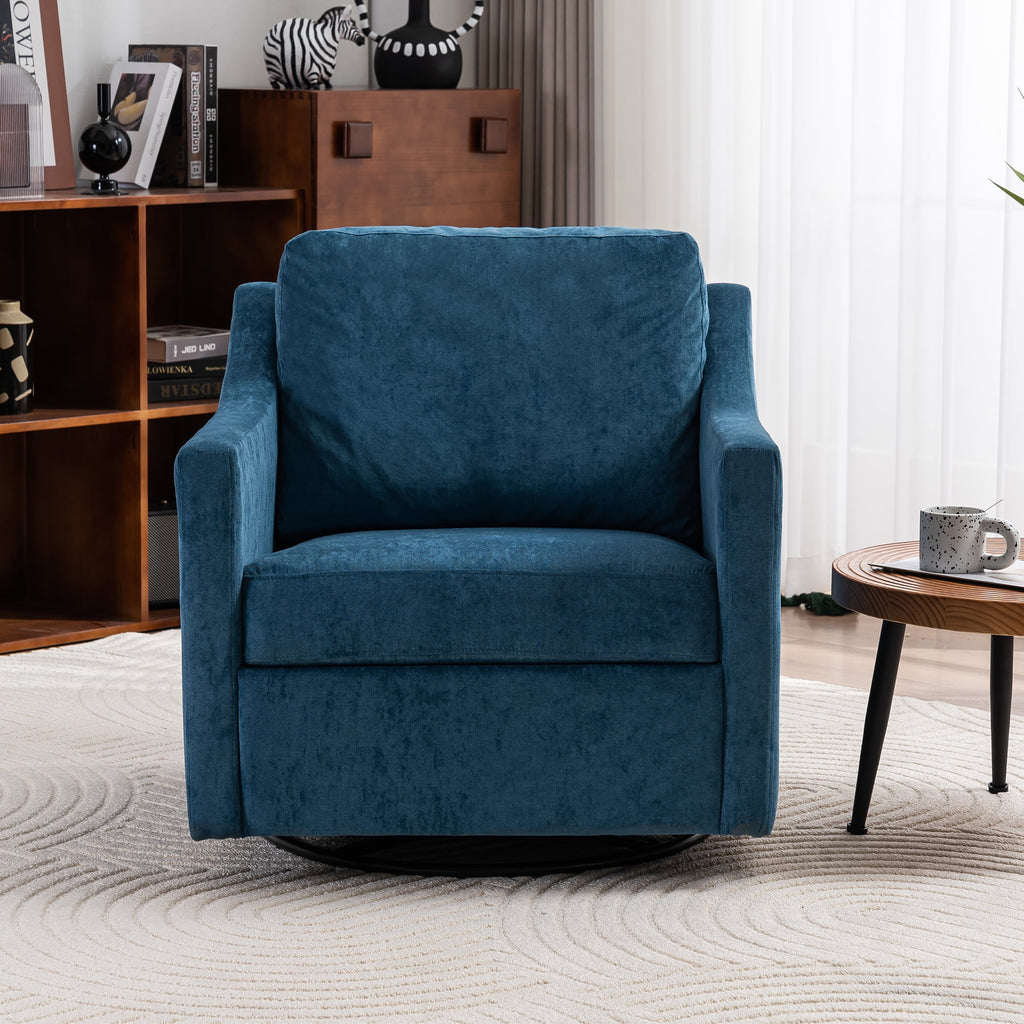 Navy Blue Linen Fabric Swivel Accent Chair E592153