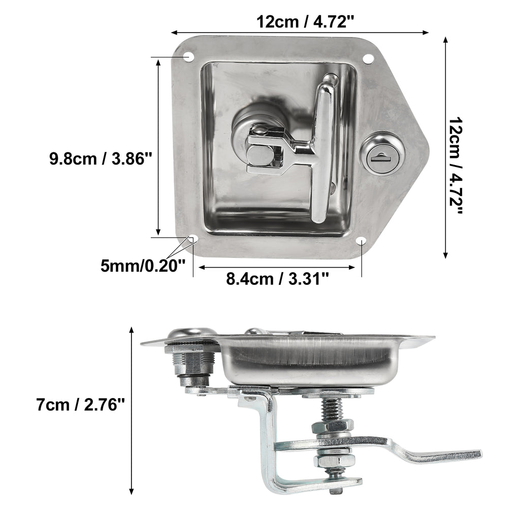 Stainless Steel Folding T Shaped Handle Tool Box Lock with Gasket and Keys K84033