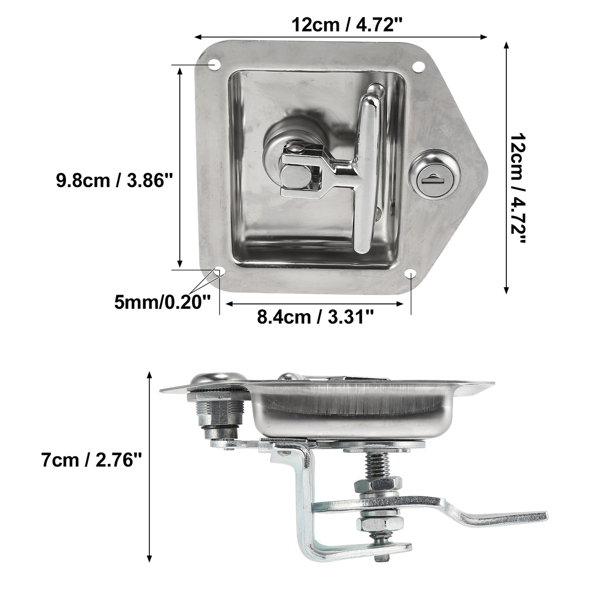 Stainless Steel Folding T Shaped Handle Tool Box Lock with Gasket and Keys K84033